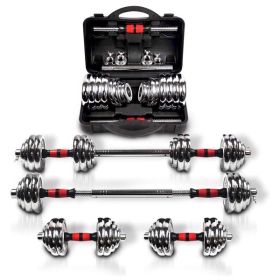 Adjustable Dumbbell Set With 3 in 1 Dumbbell Barbell Metal Connecting Rod, Chromed Weights, Hardcover Gift Box, Adjustable Weight Sets up to 66lb