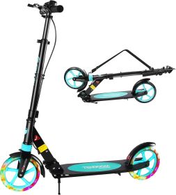 LED Light Up Large Wheels Scooter for Kids Ages 6-12 and Adults with Handbrake;  Kick Scooters for Teens 12 Years and Up with Carry Strap and Bel (Color: Black)