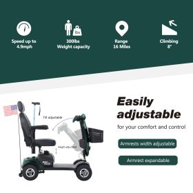 MAX PLUS EMERALD Wheels Outdoor Compact Mobility Scooter with 2pcs*20AH Lead acid Battery, 16 Miles, Cup Holders & USB charger Port (Color: as Pic)